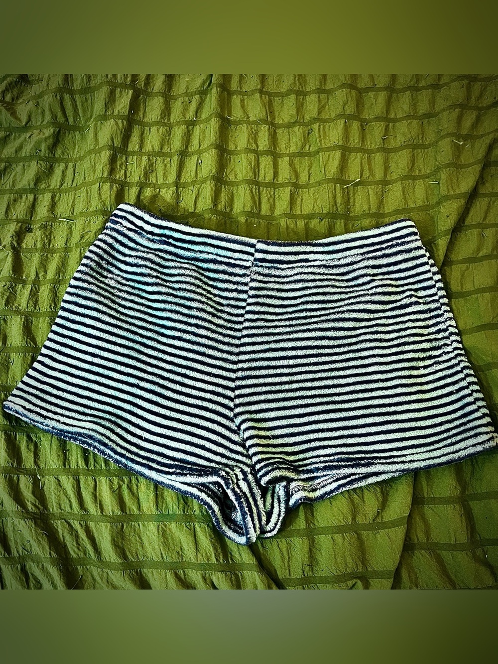 Intimates Medium Plush Striped Pajama Shorts Navy Blue Cozy